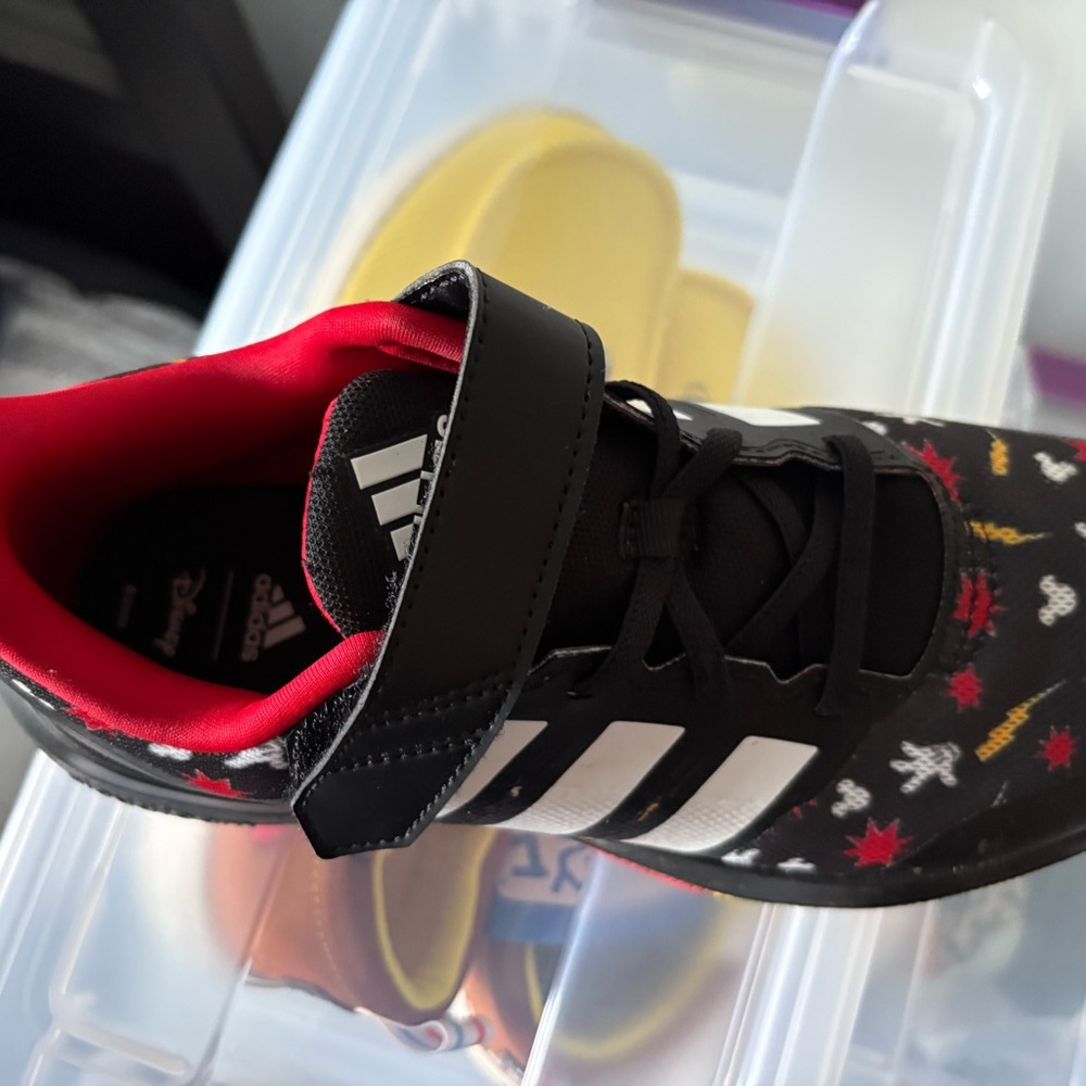 Adidas Kids Black and Red Sneakers with White Stripes